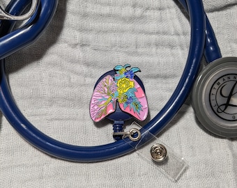 Respiratory Floral Lungs Badge Reel Belt Clip