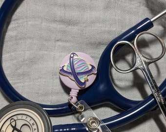 Space Planet Badge Reel Belt Clip
