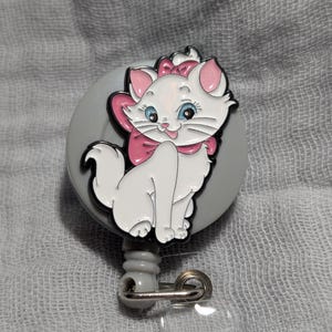 Cat Badge Reel - White Cat Badge Reel Alligator Clip