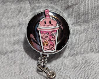 Kirby Coffee Cup Badge Reel Belt Clip