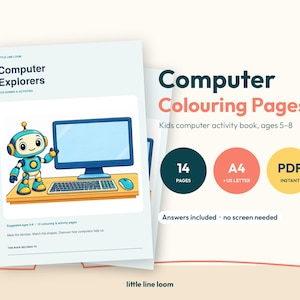 Computer Colouring Pages for Kids, Printable Technology Activity Book, Ages 5-8, PDF