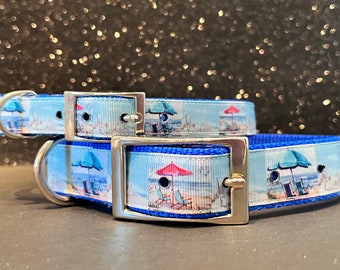 Beach Scene Dog Collar: Summertime Nylon Webbing Collar