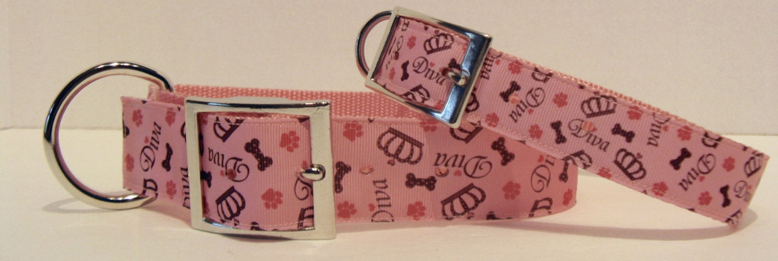 DIVA Ribbon Dog Collar Pink Diva Dog Collar Matching Leash Etsy