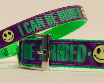 I CAN BE BRIBED - Pet Collars for Cats and Dogs - Matching Leash Available - Key Fob ... Funny Dog Collar ...Breakaway Cat Collar