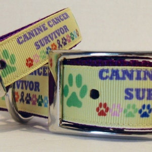 Obroża dla psa Canine Cancer Survivor - Canine Cancer Awareness - Dostępne są również pasujące smycze - brelok