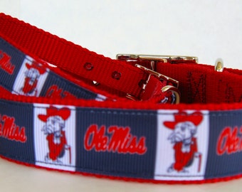 Wet Nose Designs University of Mississippi Dog Collar College NCAA  Ole Miss 