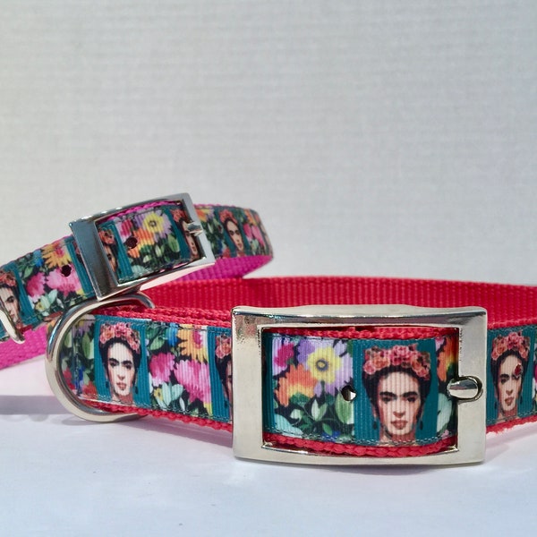 Frida Kahlo Collar Perro, Frida Kahlo Collar Floral para Perro, Frida Collar Perro, Accesorios opcionales-Correa para Perro, Key Fob, WOOF BELLS