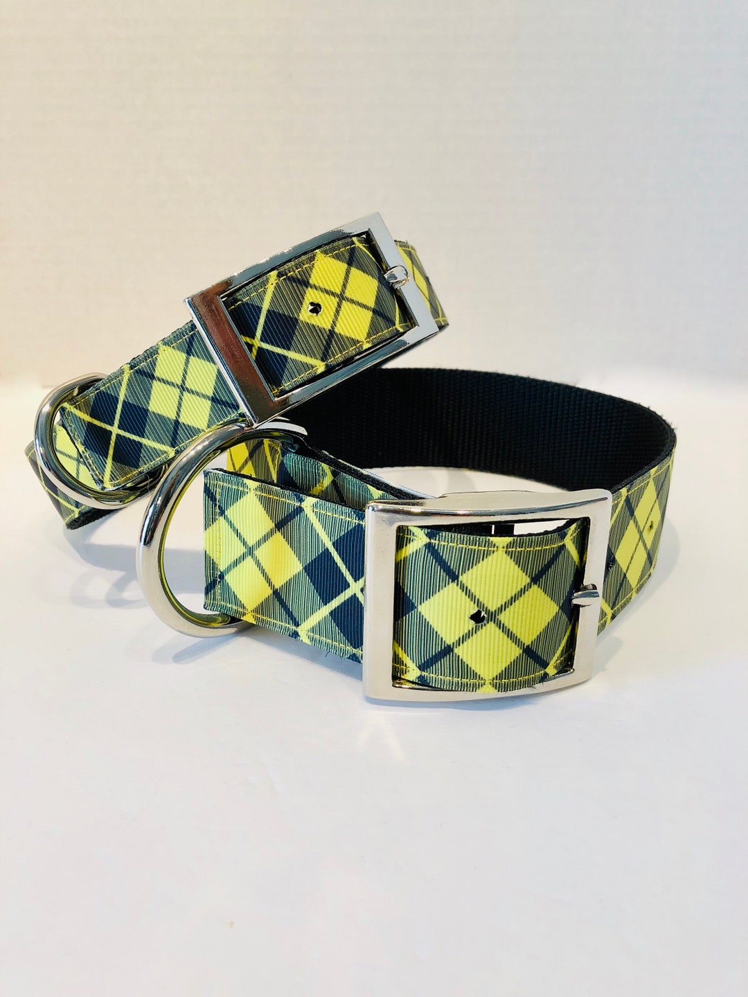 Yellow Plaid Dog Collar,yellow Black Plaid Dog Collar,1.5" Dog Collar