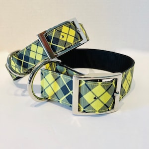 Yellow Plaid Dog Collar: Classic Black Plaid, Matching Leash Available