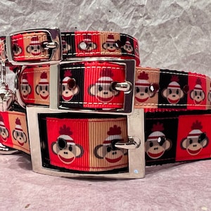 Sock Monkey Dog Collar, Sock Monkey Cat Breakaway Collar