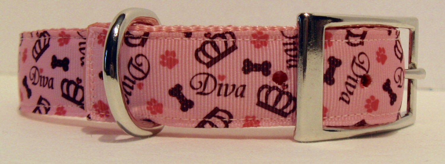 DIVA Ribbon Dog Collar Pink Diva Dog Collar Matching Leash Etsy
