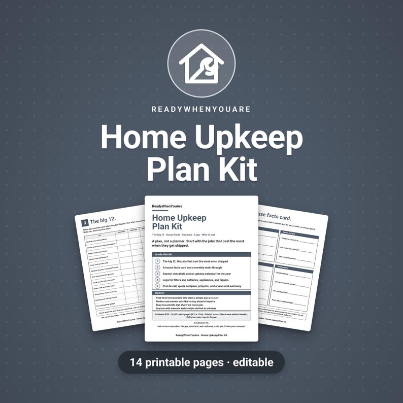 Home Maintenance Checklist Printable, Home Upkeep Planner, Seasonal Home Maintenance, House Binder, Appliance Log, New Homeowner imagen 1