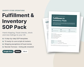 Shopify Fulfillment & Inventory SOP Pack, Shipping Exceptions, Fraud Review, Notion Templates (Digital Download)