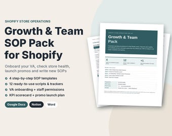 Shopify VA Onboarding SOP Pack, Store Health Check, Promo Launch Plan (Google Docs, Notion)