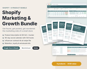 Shopify Marketing Bundle: SEO, Social, Ads, Loyalty, Wholesale (Digital Download)