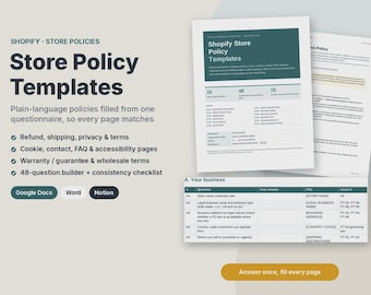 Store Policy Templates for Shopify Stores, Refund & Return Policy, Shipping Policy, Privacy Policy, Terms of Service, FAQ Page