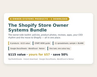 Shopify Store Owner Systems Bundle: Policies, Photos, Reviews, Apps, CEO Planner, Migration (Digital Download)