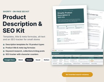 Shopify Product Description & SEO Kit, Templates, Formulas, Tracker (Digital Download)