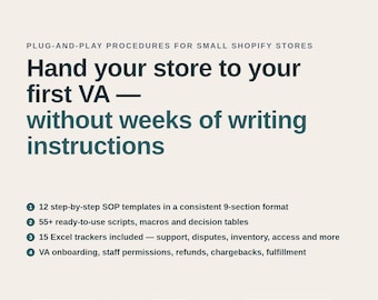 Shopify Store Operations SOP Kit, 12 Procedures, VA Onboarding, Macros (Digital Download)