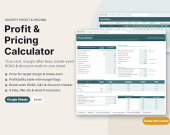Shopify Profit Calculator Spreadsheet, Pricing, Margin, ROAS, COGS (Digital Download)