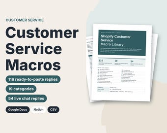 Customer Service Templates for Shopify Stores, 116 Email Macros & Canned Responses, Live Chat Replies, Support Scripts, Google Docs