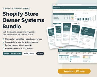 Store Owner Systems Bundle for Shopify Stores, Store Policy Templates, Product Photo Shot List, Review Kit, CEO Planner, App Audit Planner