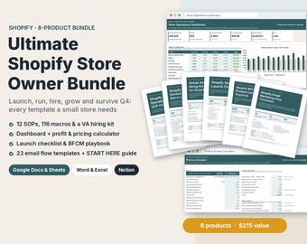 Ultimate Shopify Store Owner Bundle: SOPs, Dashboard, VA Hiring, BFCM Planner (Digital Download)