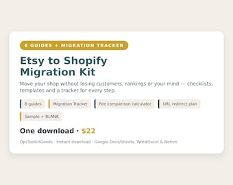 Etsy to Shopify Migration Kit, 8-Week Plan, Fee Calculator, Listing Tracker (Digital Download)
