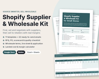 Shopify Supplier & Wholesale Kit, Email Templates, Landed Cost Calculator (Digital Download)