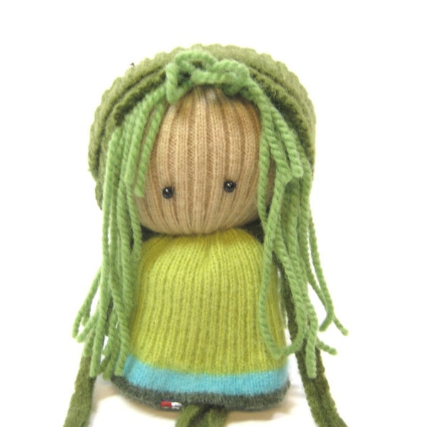 Rag doll Eco friendly toy Simple ragdoll  OOAK Felted wool Upcycled green sweaters Soft scrap dolly