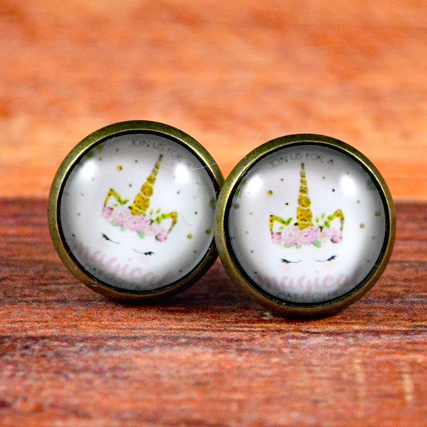 Unicorn Face Studs, Unicorn Face Earrings, Unicorn Face, Magical Studs, Magical Earrings, White Unicorn Studs, Pink Unicorn Studs