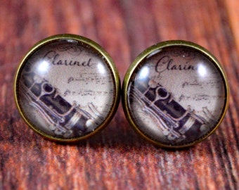 Clarinet Earrings, Clarinet Studs, Musical Earrings, Music Studs, Clarinet Jewelry, Music Jewelry, Musician Studs, Musical Studs