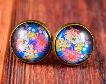 Blue Floral Studs, Blue Hawaii Studs, Neon Blue Studs, Neon Floral Studs, Cute Floral Studs, Water Flower Studs, Cute Blue Earrings