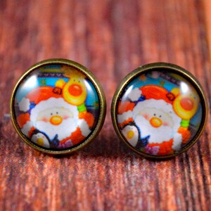 Cartoon Santa Studs, Santa Claus Studs, Xmas Jewelry, Christmas Jewelry, Winter Earrings, Winter Jewelry, Santa Earrings, Christmas Studs
