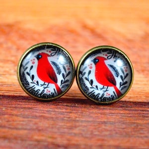 Bird Earrings, Red Bird Earrings, Bird Studs, Bird Jewelry, Red Bird Jewelry, Cardinal Earrings, Nature Earrings, Nature Jewelry