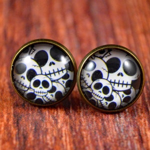 Skull Studs, Black Skull Studs, Skull Studs, Black Skull Stud, Skull Collage Studs, Skull Posts, Skull Jewelry, Punk Jewelry, Punk Studs