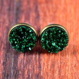 Forest Green Druzy, Green Druzy Earrings, Druzy Studs, Druzy Earring, Druzy Stud, Druzy Jewelry, Green Druzy Studs, Faux Druzy Earrings