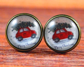 Christmas Truck, Red Truck Studs, Tree Truck Studs, Red Truck Earrings, Christmas Studs, Christmas Posts, Christmas Jewelry, Boutique Studs