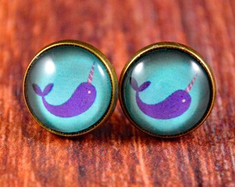 Narwhal Studs, Narwhal Earrings, Whale Studs, Whale Earrings, Whale Jewelry, Nautical Stud, Nautical Earrings, Nautical Jewelry, Ocean Studs