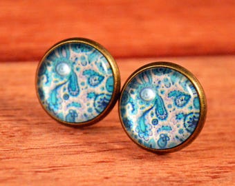 Designer Studs, Blue Paisley Earring, Paisley Studs, Blue Earrings, Blue Stud Earrings, Blue Jewelry, Paisley Earrings, Blue Paisley Studs