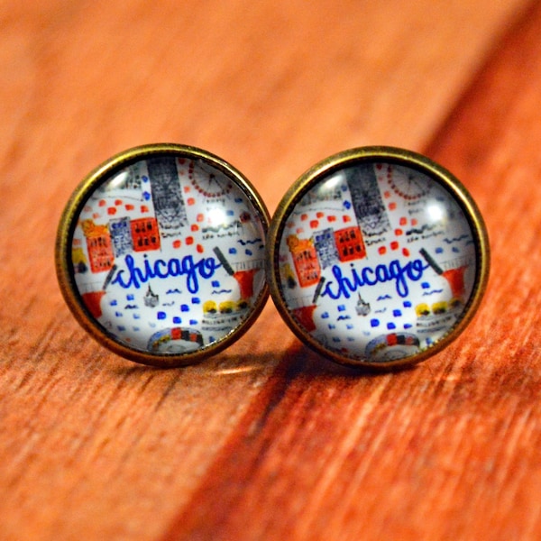 Chicago Studs, Chicago Earrings, City Studs, City Earrings, Word Studs, Word Earrings, Ferris Wheel Studs, Windy City Studs, Windy City