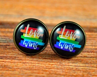 Love Wins Studs, Pride Studs, Pride Earrings, LGBT Studs, LGBT Jewelry, Rainbow Studs, Rainbow Earrings, Pride Month, Love is Love