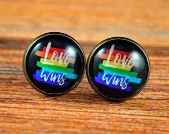 Love Wins Studs, Pride Studs, Pride Earrings, LGBT Studs, LGBT Jewelry, Rainbow Studs, Rainbow Earrings, Pride Month, Love is Love