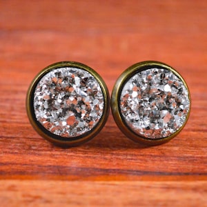 Boucles d&#39;oreilles druzy en argent, puces d&#39;oreilles en argent, bijoux druzy en argent, boucles d&#39;oreilles druzy en argent, boucles d&#39;oreilles druzy, puces d&#39;oreilles en cristal