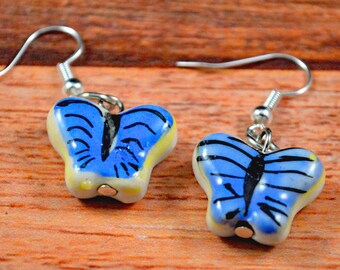 Butterfly Earrings, Blue Butterfly Wing, Cute Butterfly Gift, Butterfly Wings, Glass Wing Earrings, Wing Earrings, Insect Earrings