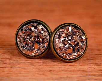 Bronze Druzy Studs, Bronze Druzy, Bronze Studs, Bronze Earrings, Metallic Earrings, Metallic Studs, Metallic Jewelry, Metallic Druzy