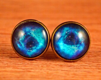 Blue Galaxy Studs, Space Earrings, Space Studs, Galaxy Posts, Galaxy Jewelry, Galaxy Earrings, Black Galaxy Studs, Blue Space Studs