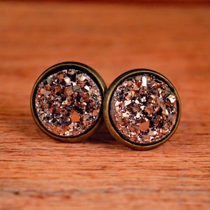Bronze Druzy Studs, Bronze Druzy, Bronze Studs, Bronze Earrings, Metallic Earrings, Metallic Studs, Metallic Jewelry, Metallic Druzy