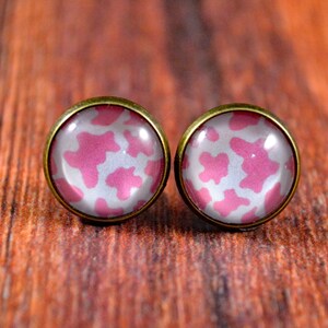 Cow Print Studs, Cow Studs, Pink Cow Studs, White Cow Studs, Animal Jewelry, Farm Animal Studs, Cute Cow Print, Cow Print Jewelry