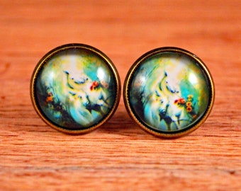 Meadow Studs, Unicorn Meadow, Meadow Jewelry, Forest Unicorn, Unicorn Gift, Mythical Studs, Unicorn Jewelry, Unicorn Studs, Forest Studs